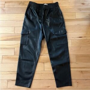 Zara Faux Leather Cargo Elastic Waistband Black Pants size medium